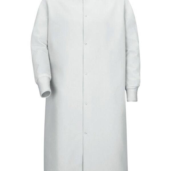 Gripper-Front Pocketless Butcher Coat With Knit Cuffs Thumbnail